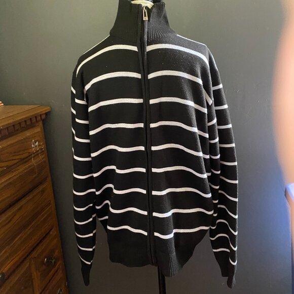 True Rock Men's Full Zip Black Horizontal Striped Cotton Blend Sweater Sz XL - Picture 1 of 9